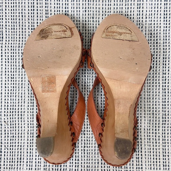 Costume National Heels Size 38.5 Wooden Platform Clogs Y2K Boho Western Artisan - Picture 6 of 10